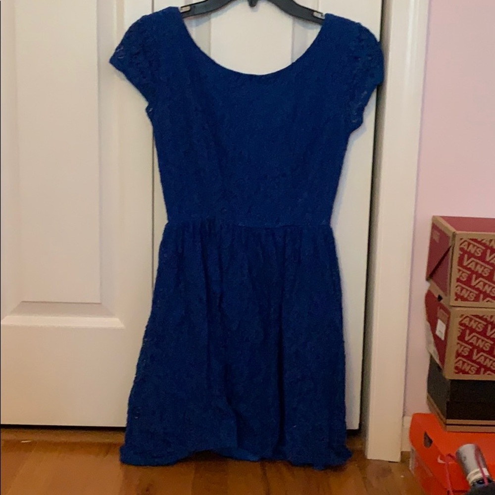 Blue Lace Short Sleeve Dress